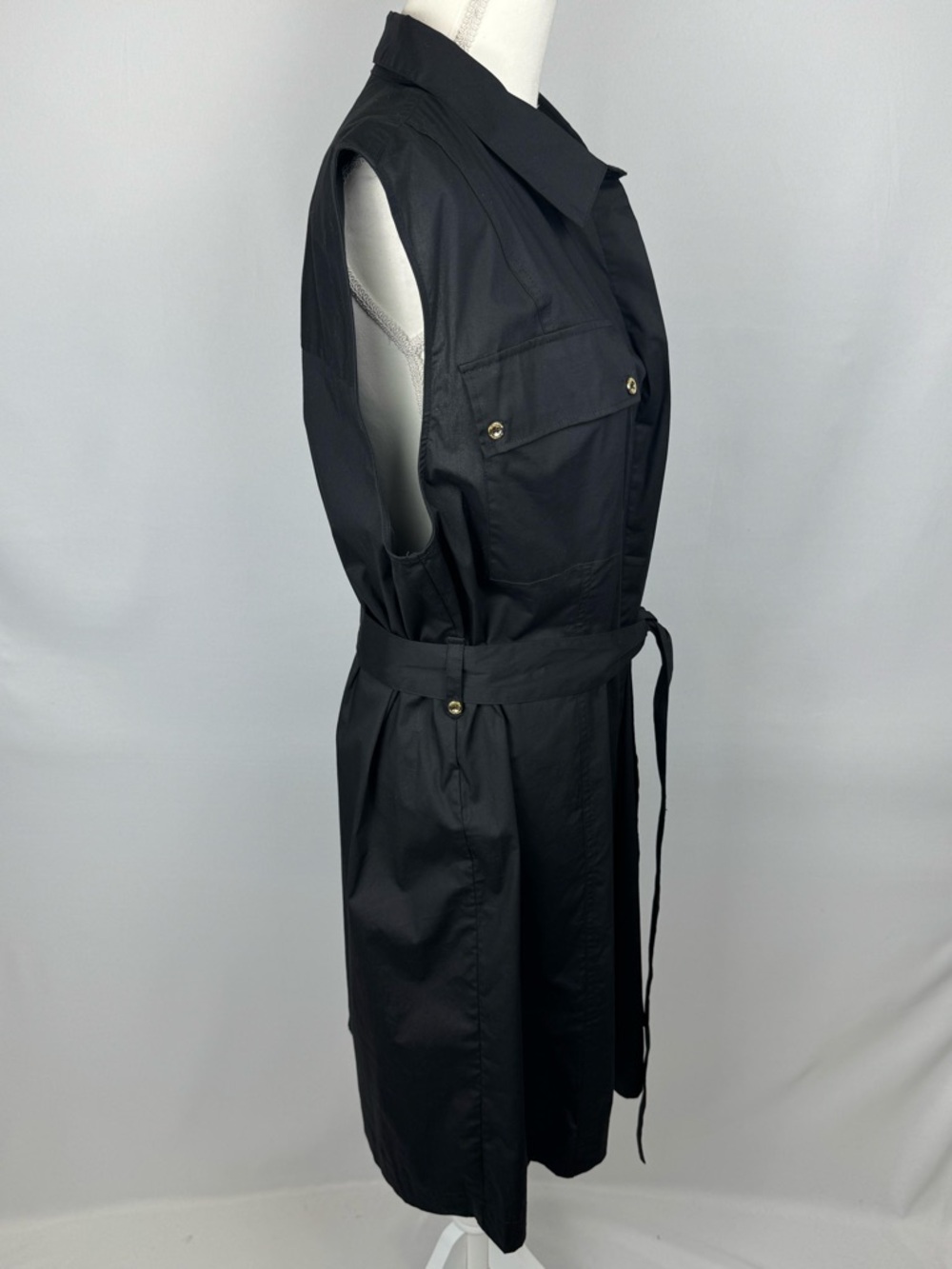 New H By Halston Black Sleeveless Shirtdress Gold Buttons Belted Size 2XL Office - Picture 5 of 11